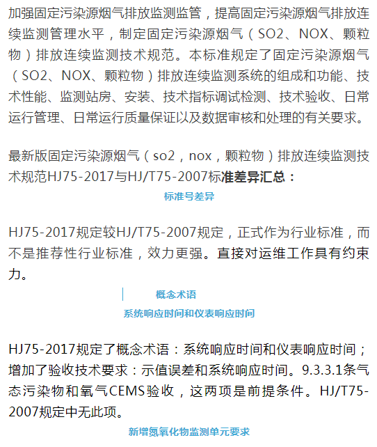 煙氣（so2，nox，顆粒物）排放連續(xù)監(jiān)測(cè)技術(shù)規(guī)范 HJ75-2017與HJ/T75-2007標(biāo)準(zhǔn)究竟有何不同