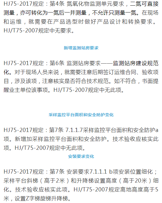 煙氣（so2，nox，顆粒物）排放連續(xù)監(jiān)測(cè)技術(shù)規(guī)范 HJ75-2017與HJ/T75-2007標(biāo)準(zhǔn)究竟有何不同